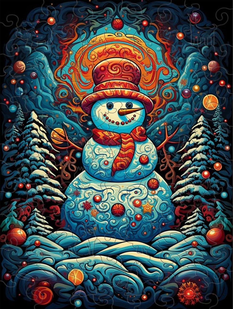 Colourful Decorative Christmas Snowman Wooden Puzzle - Unipuzzles