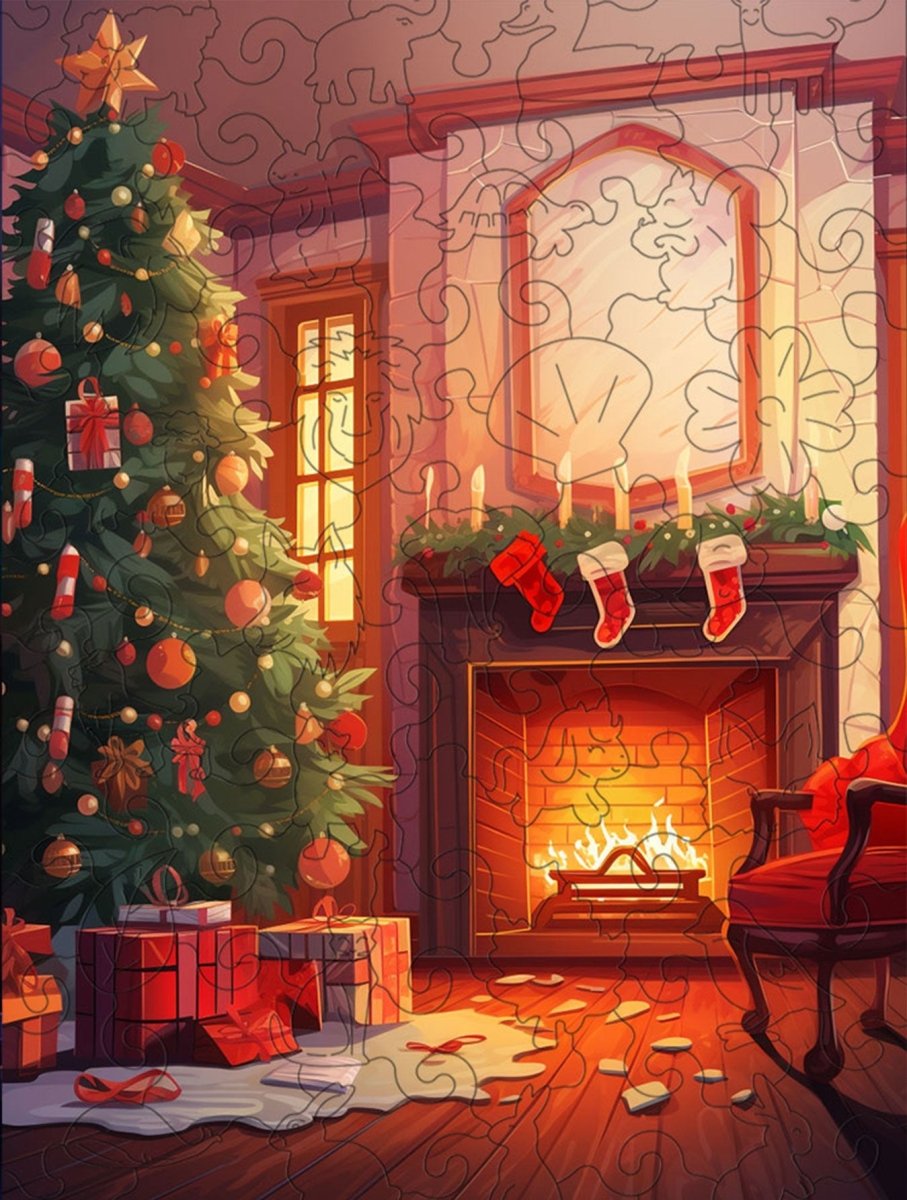 Cosy Christmas Room Wooden Original Jigsaw Puzzle - Unipuzzles