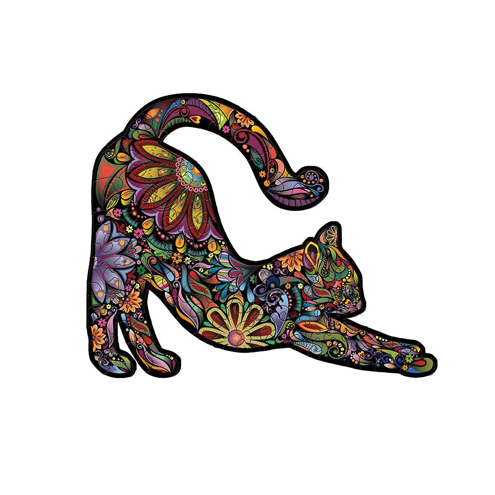 Creative flowers stretching cat wooden puzzle - Unipuzzles