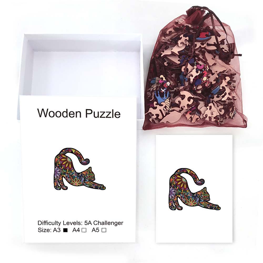 Creative flowers stretching cat wooden puzzle - Unipuzzles