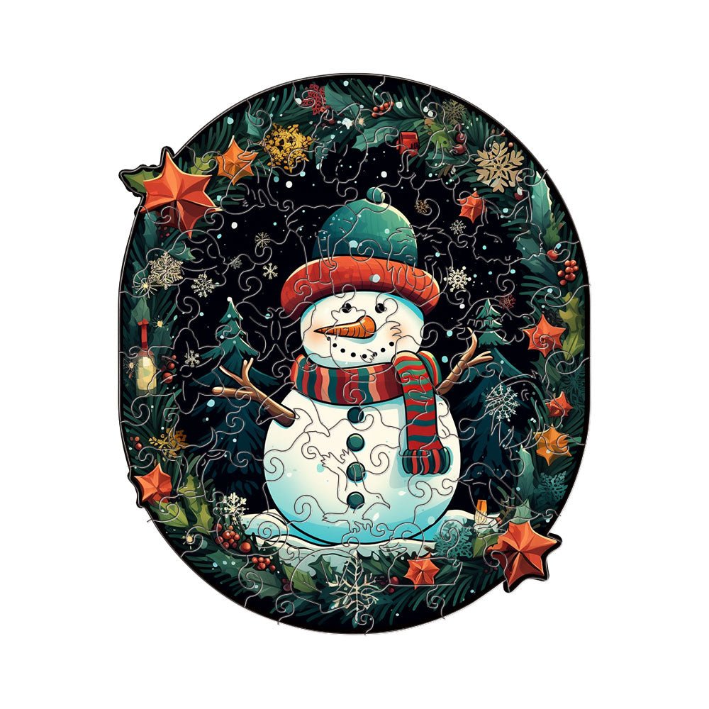 Cute Christmas Snowman Wooden Original Jigsaw Puzzle - Unipuzzles