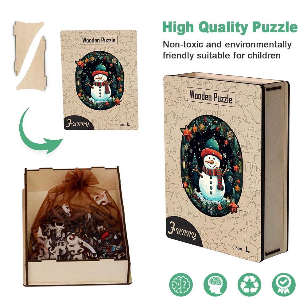 Cute Christmas Snowman Wooden Original Jigsaw Puzzle - Unipuzzles