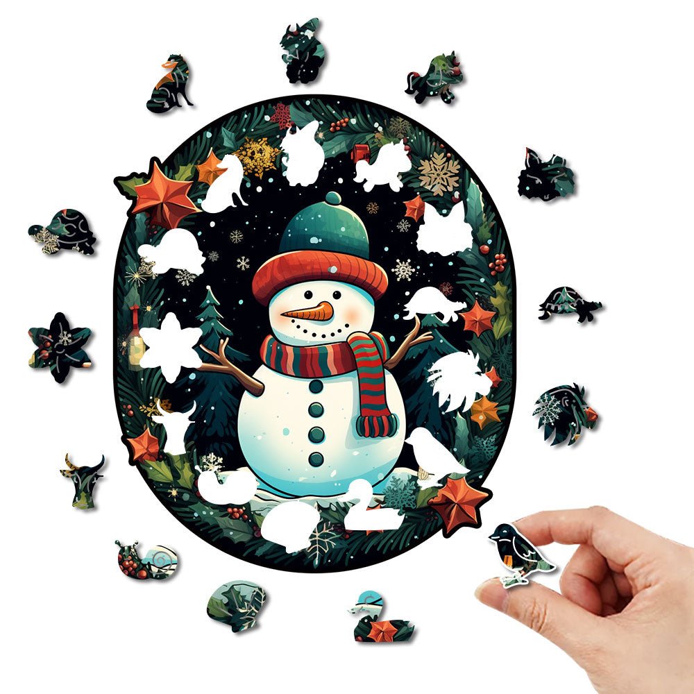 Cute Christmas Snowman Wooden Original Jigsaw Puzzle - Unipuzzles