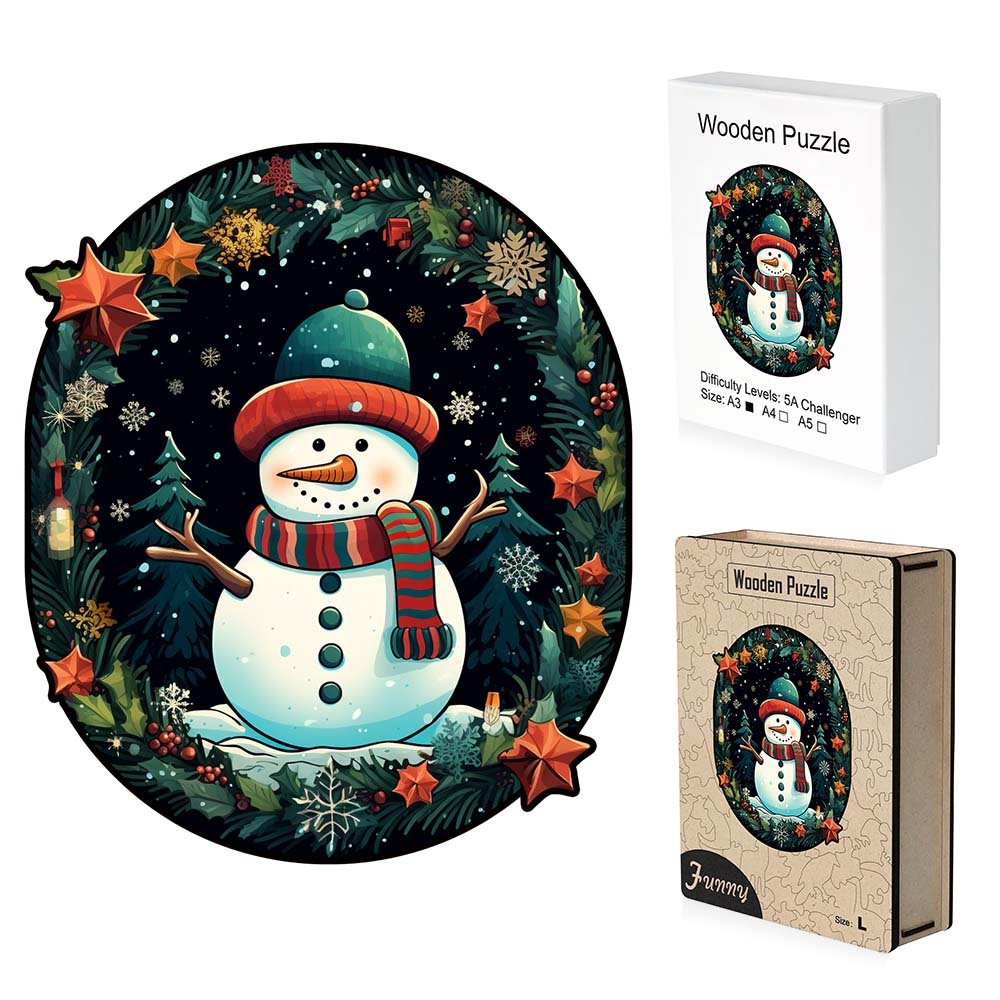 Cute Christmas Snowman Wooden Original Jigsaw Puzzle - Unipuzzles