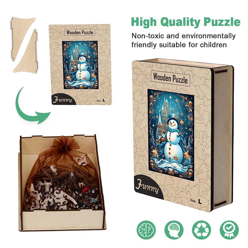 Decorative Painting Christmas Snowman Wooden Original Jigsaw Puzzle - Unipuzzles