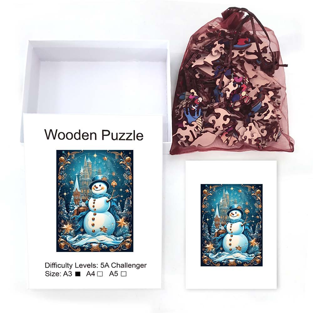 Decorative Painting Christmas Snowman Wooden Original Jigsaw Puzzle - Unipuzzles