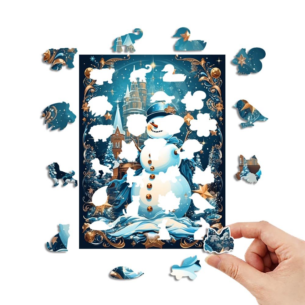 Decorative Painting Christmas Snowman Wooden Original Jigsaw Puzzle - Unipuzzles