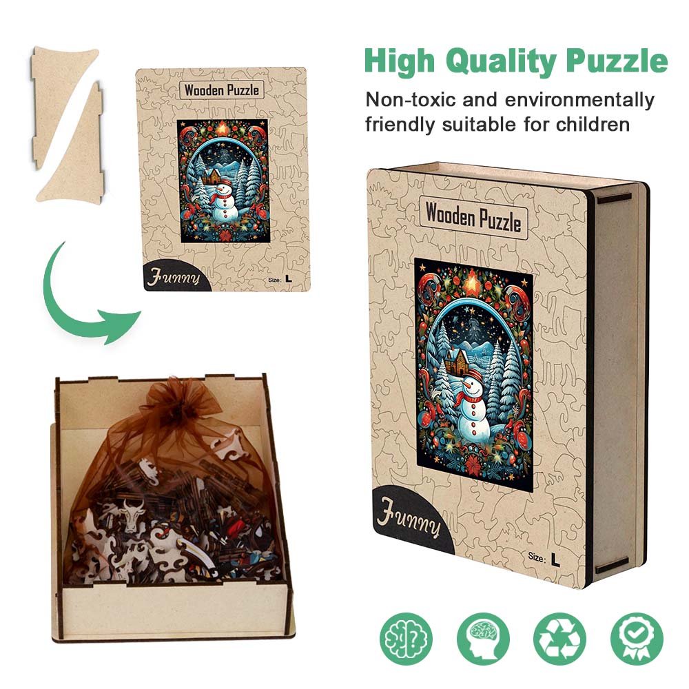 Decorative Painting Style Christmas Snowman Wooden Puzzle - Unipuzzles