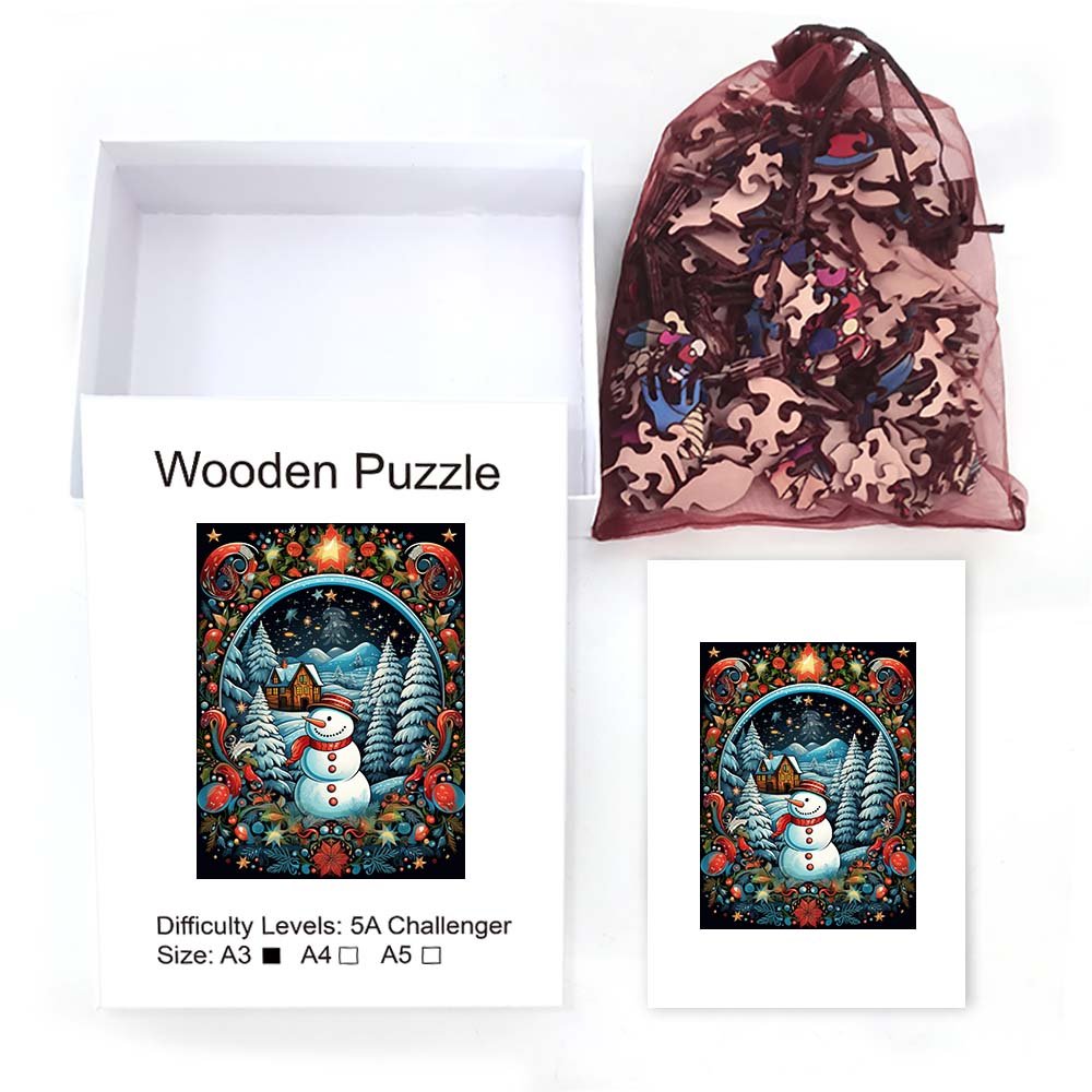 Decorative Painting Style Christmas Snowman Wooden Puzzle - Unipuzzles