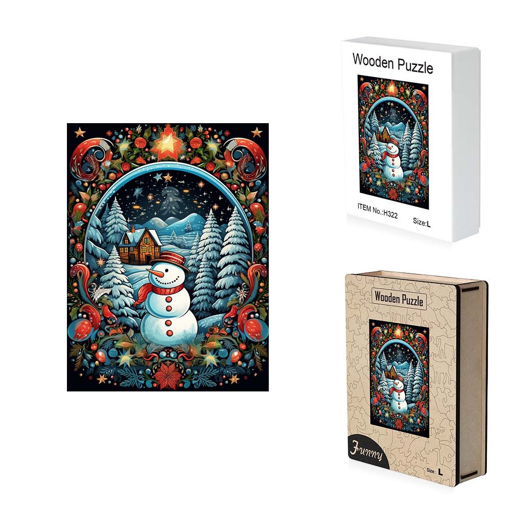 Decorative Painting Style Christmas Snowman Wooden Puzzle - Unipuzzles