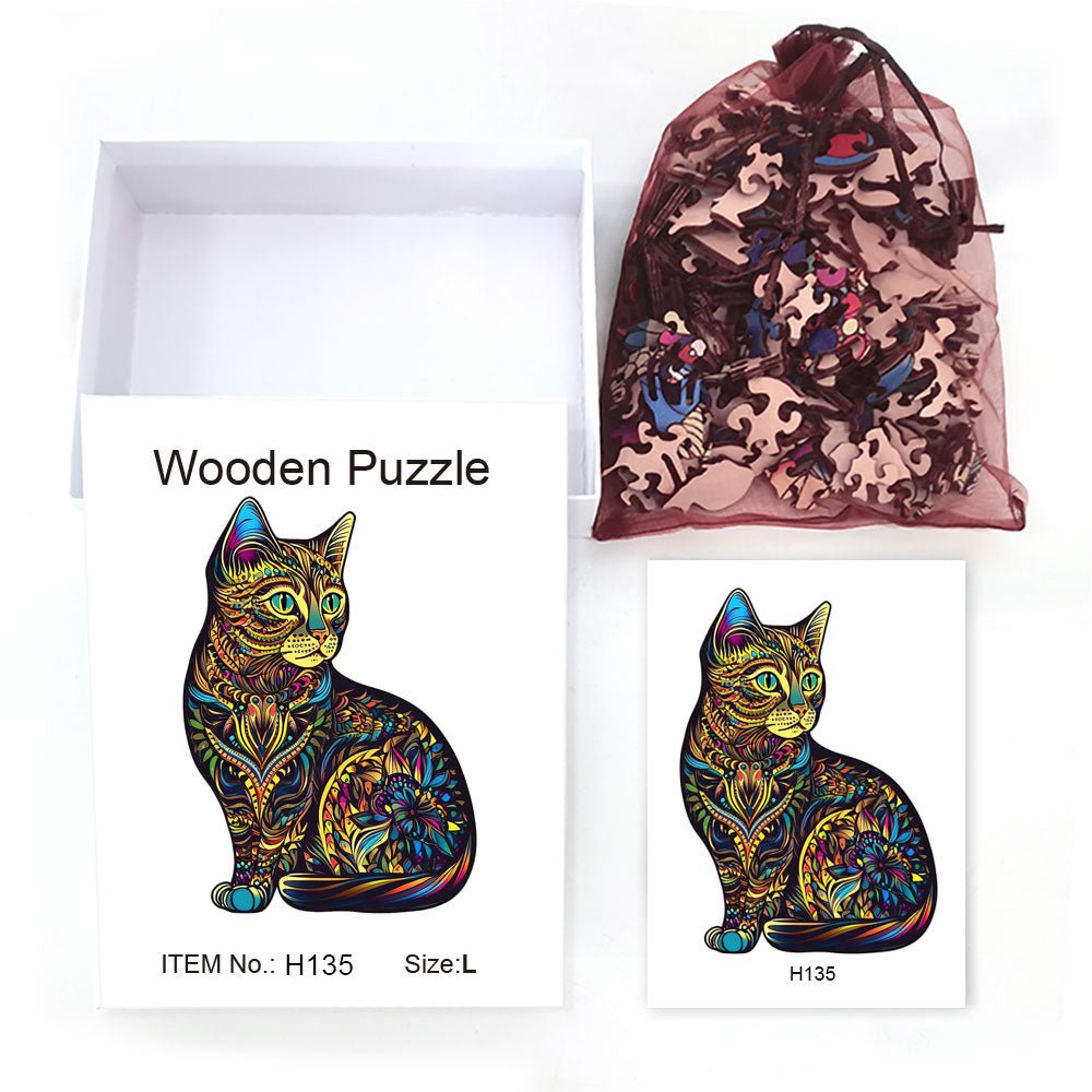 Educational Toys Blue Ears Cat Wooden Puzzle Original Animal Figure - Unipuzzles