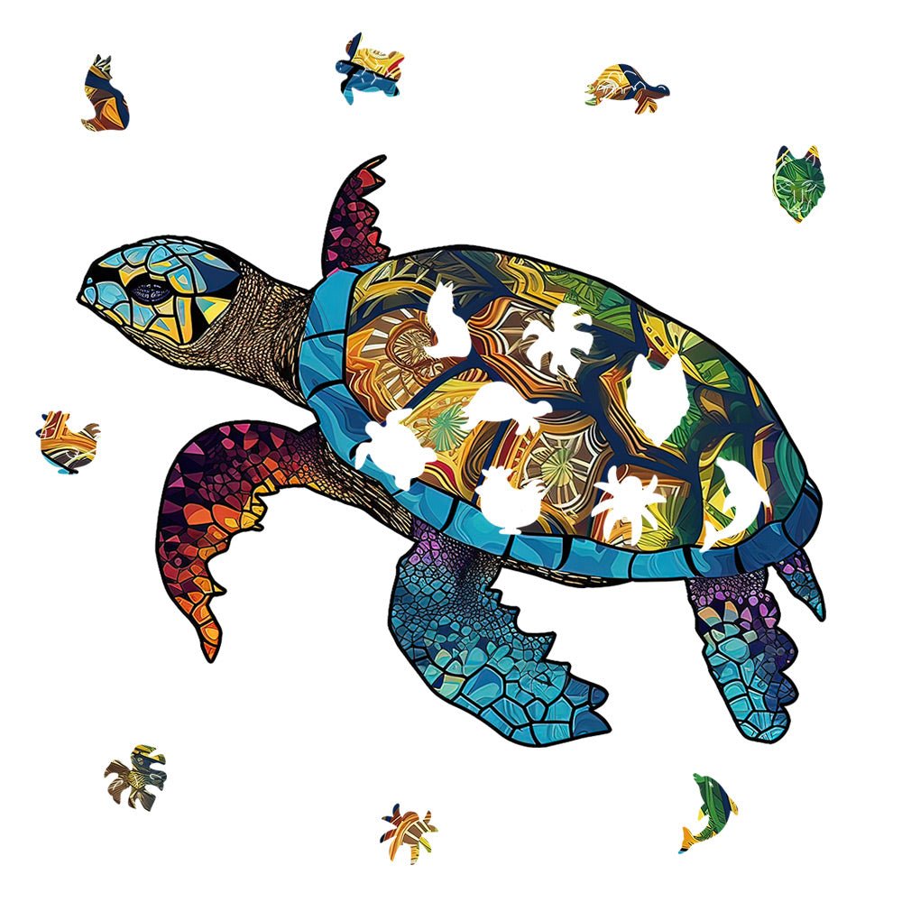 Educational Toys Blue Footed Turtle Wooden Puzzle Original Animal Figure - Unipuzzles