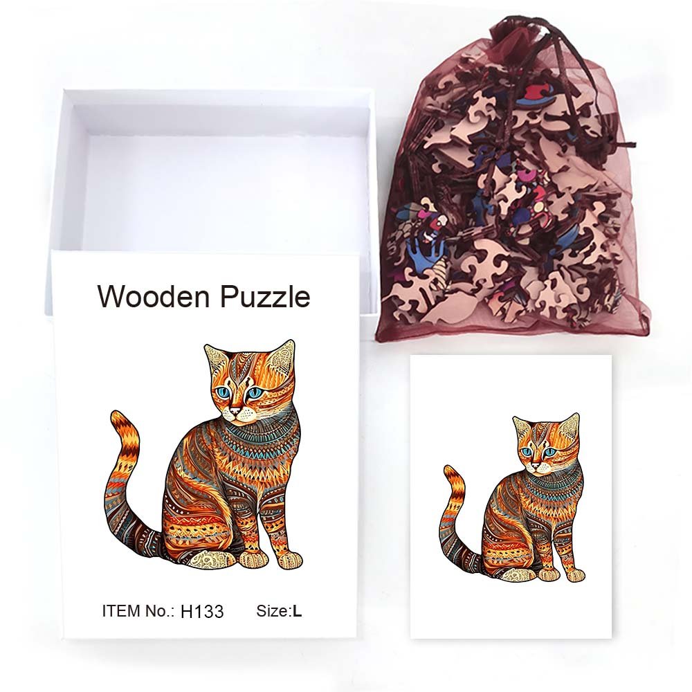 Educational Toys Orange Cat Wooden Puzzle Original Animal Figure - Unipuzzles