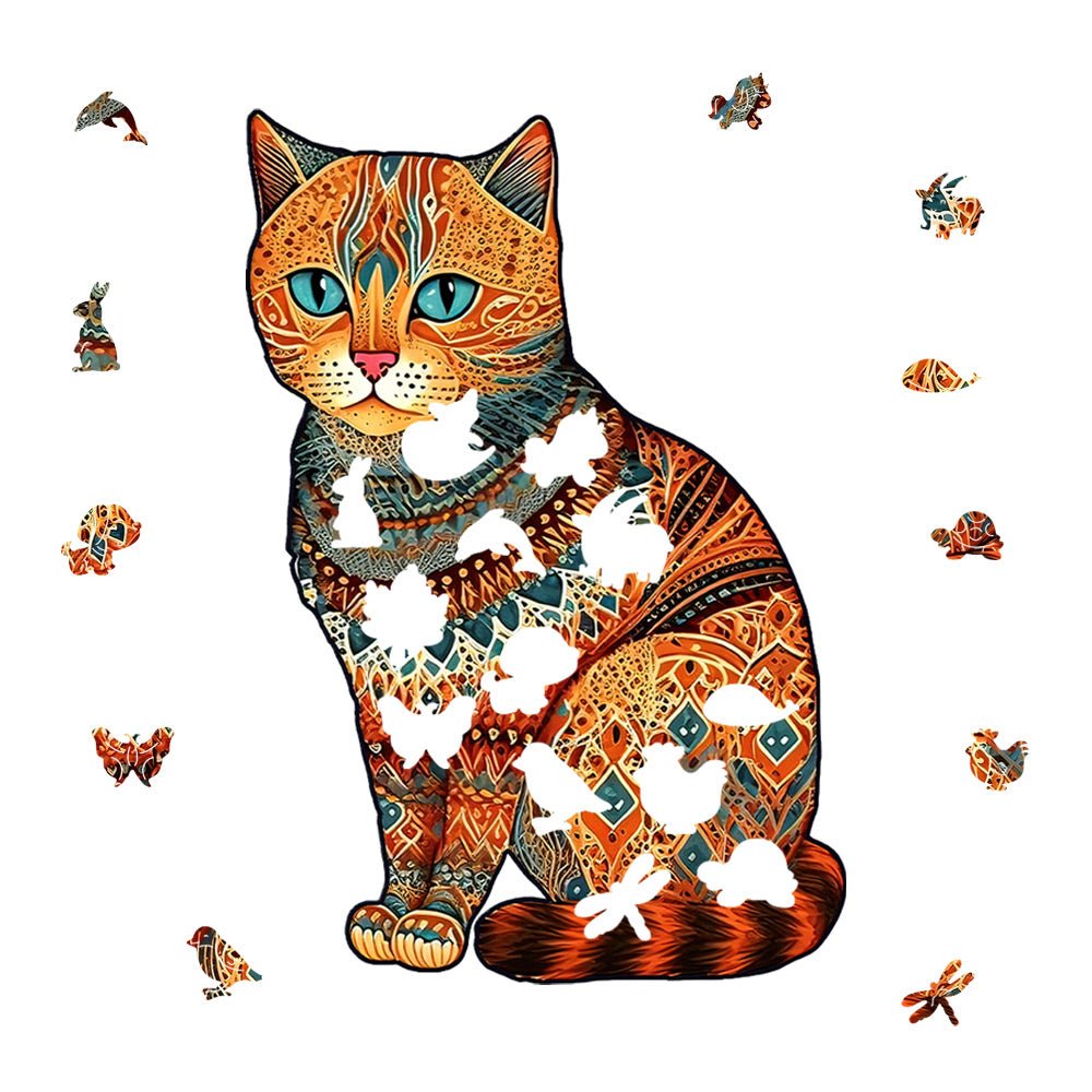 Educational Toys Orange Cat Wooden Puzzle Original Animal Figure - Unipuzzles