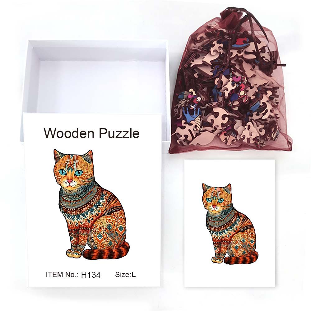 Educational Toys Orange Cat Wooden Puzzle Original Animal Figure - Unipuzzles