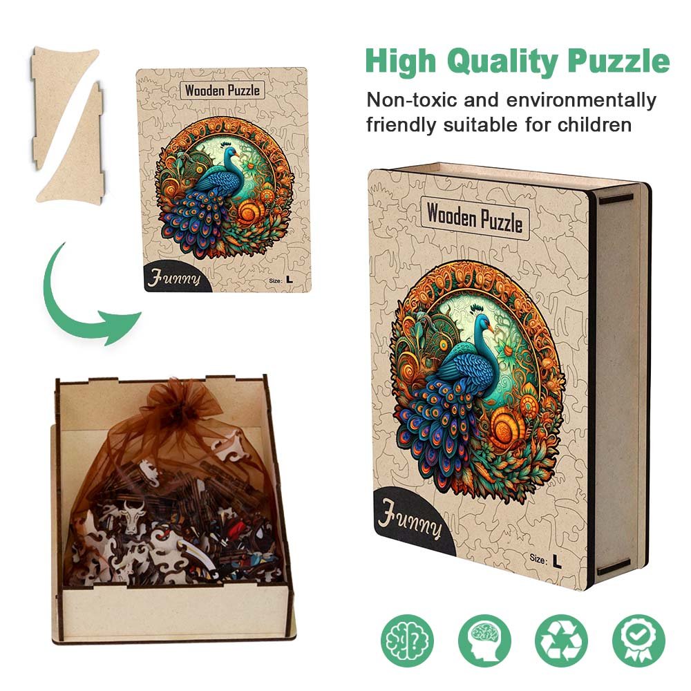 Elegant peacock woodeng Jigsaw puzzles - Unipuzzles