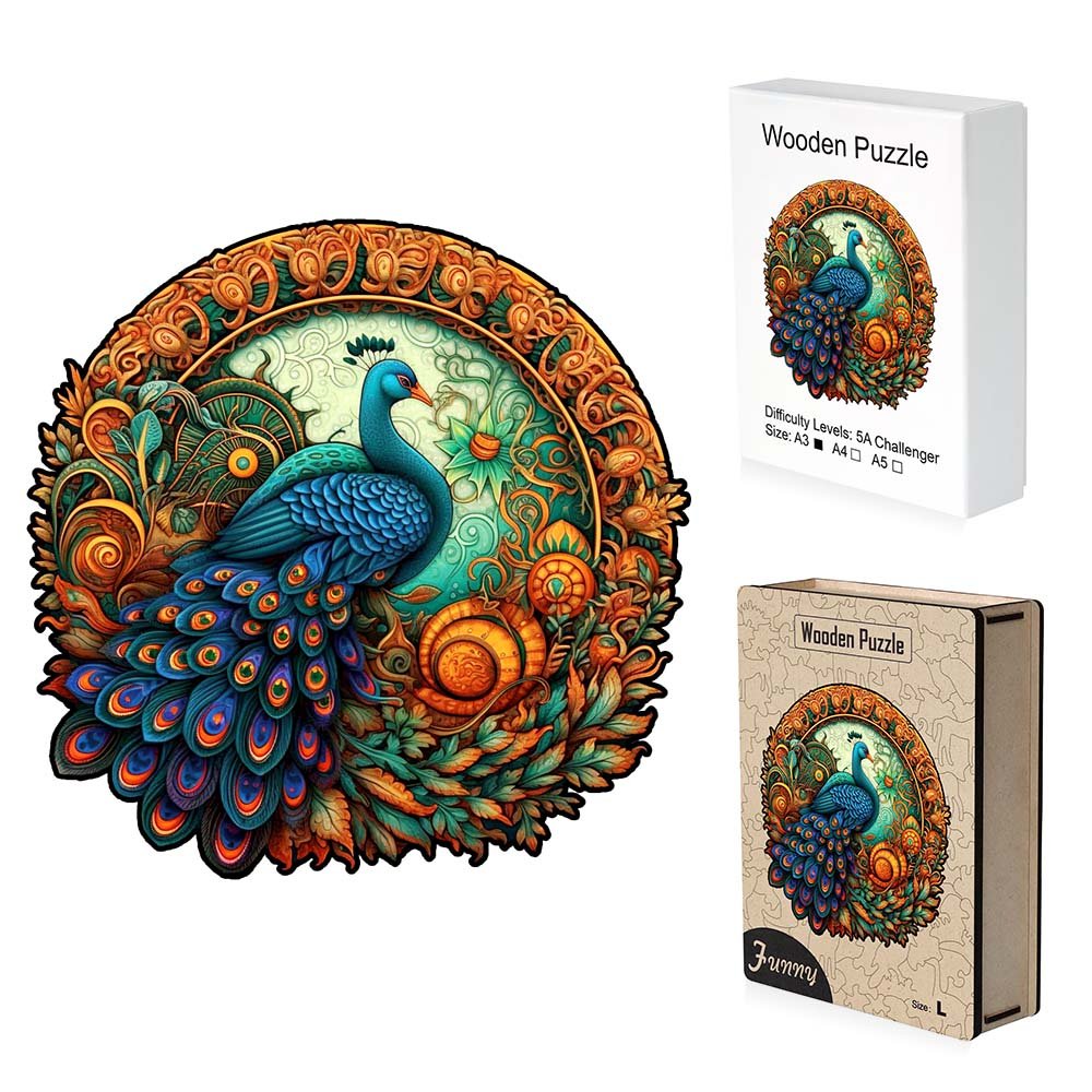 Elegant peacock woodeng Jigsaw puzzles - Unipuzzles