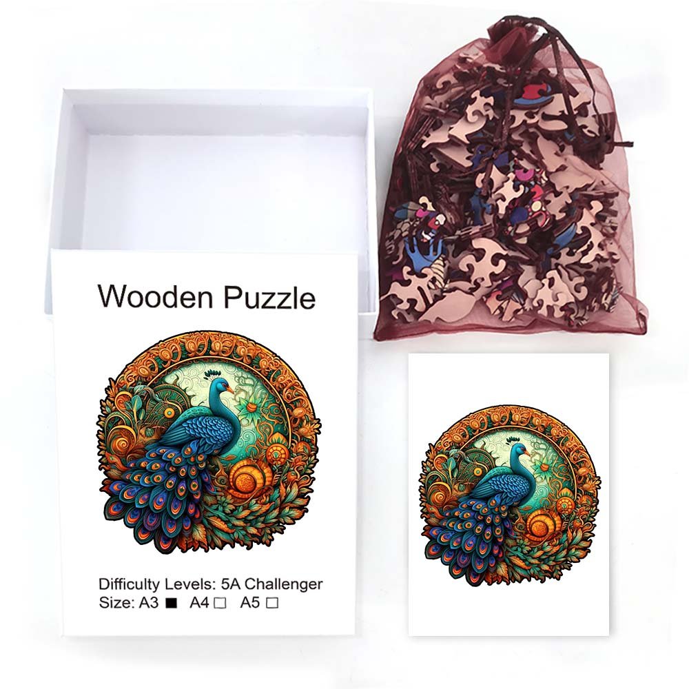 Elegant peacock woodeng Jigsaw puzzles - Unipuzzles