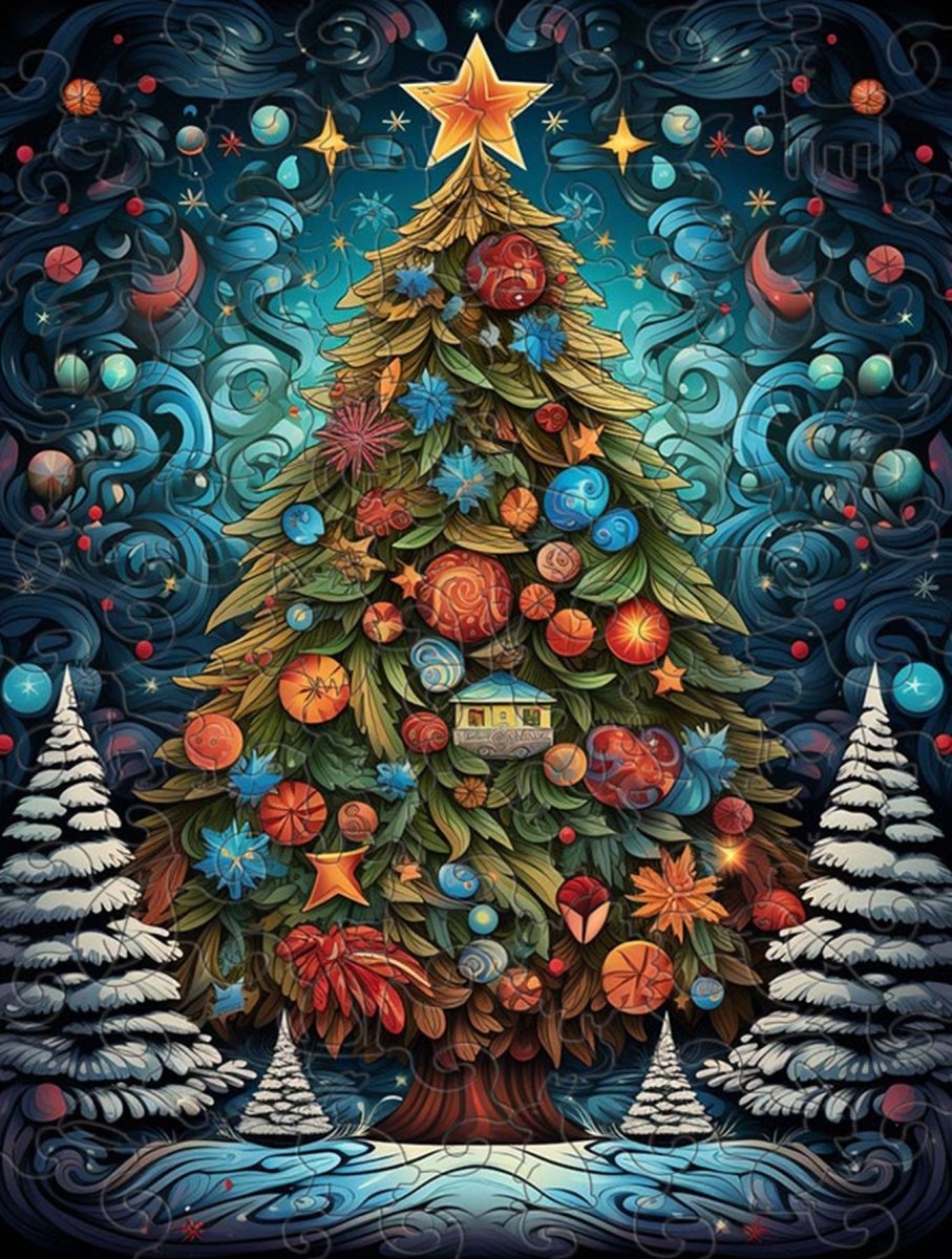 Fantasy Fairytale Style Christmas Tree Wooden Puzzle - Unipuzzles