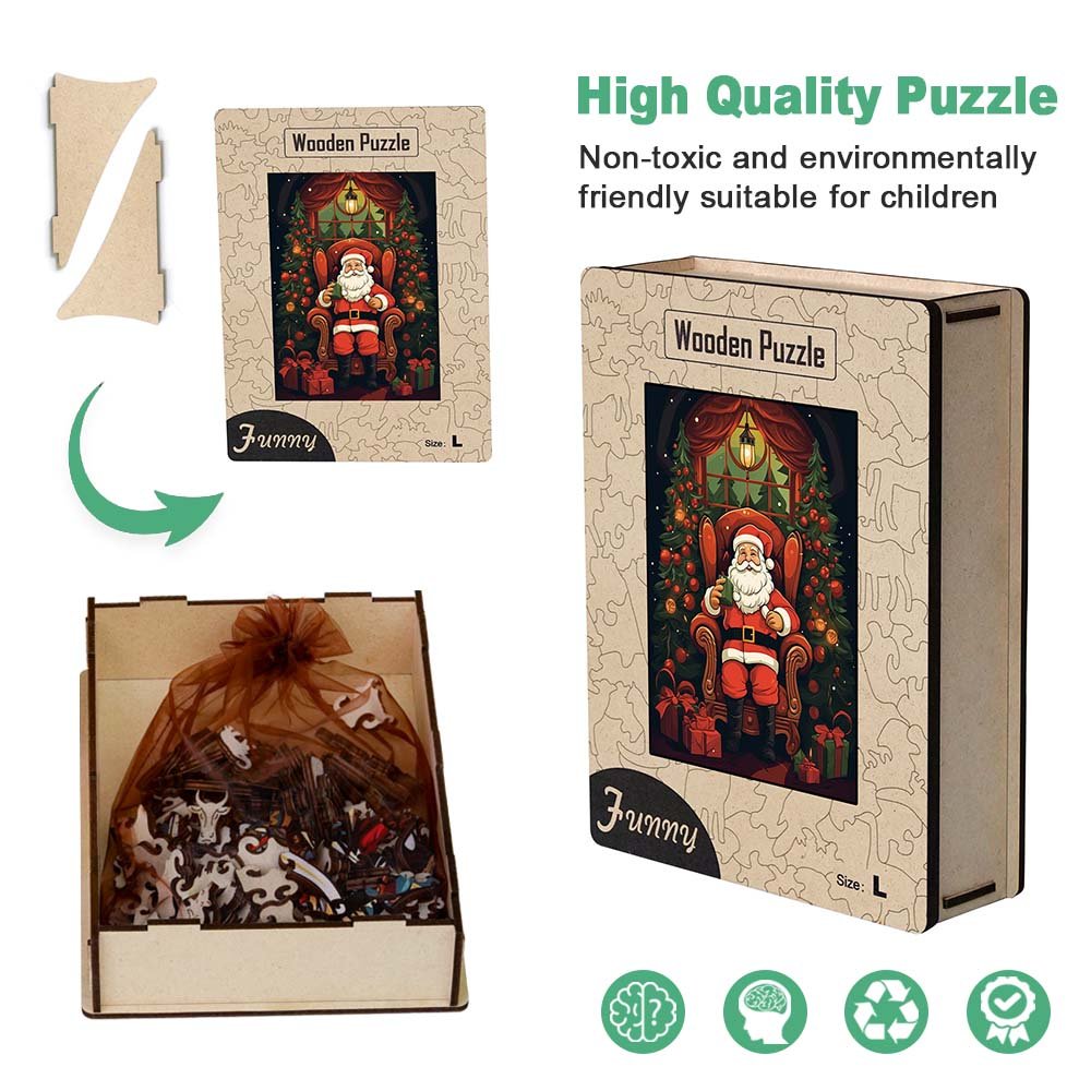 Father Christmas in Chair Wooden Original Jigsaw Puzzle - Unipuzzles