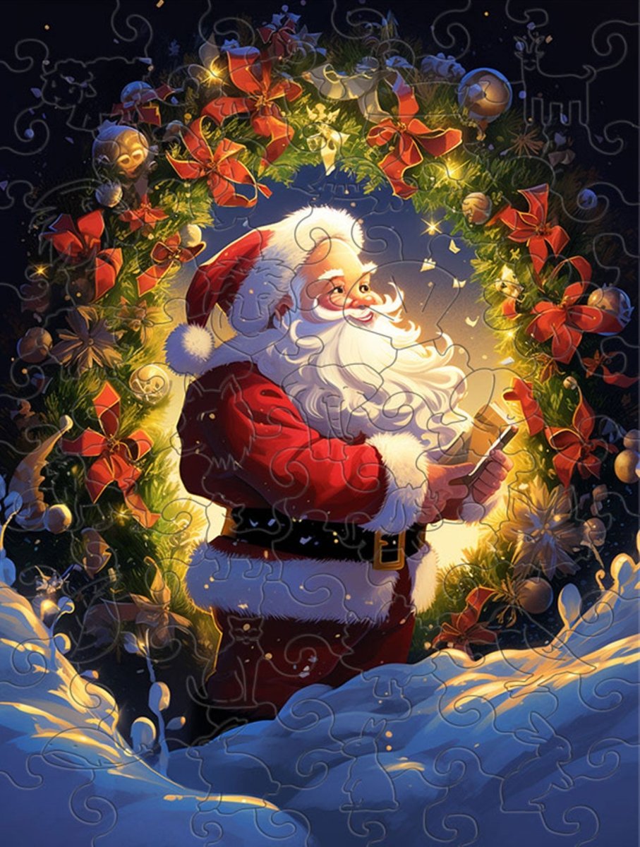 Father Christmas in the Snow Wooden Original Jigsaw Puzzle - Unipuzzles