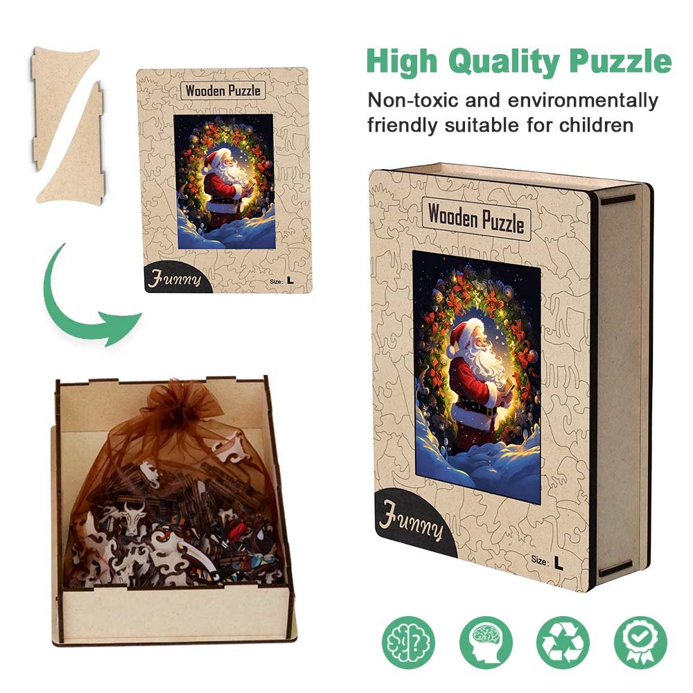 Father Christmas in the Snow Wooden Original Jigsaw Puzzle - Unipuzzles