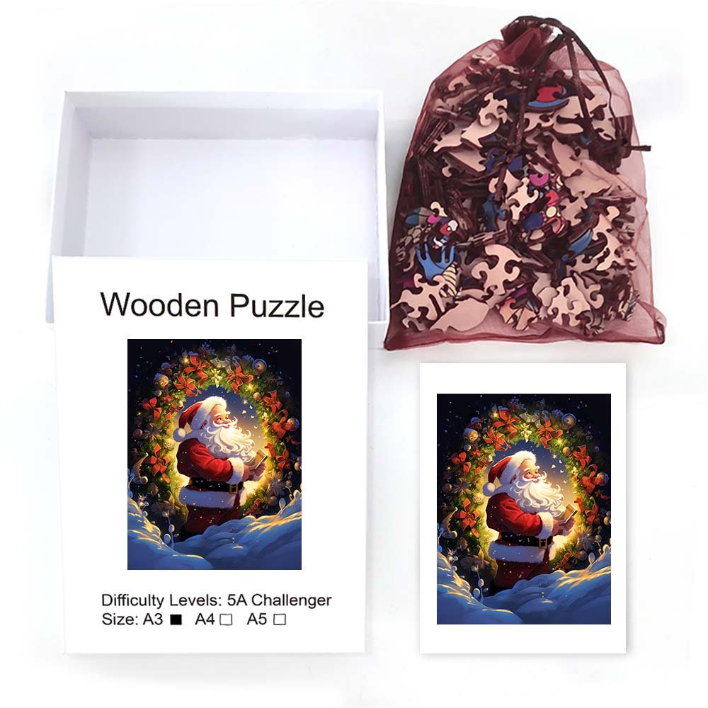 Father Christmas in the Snow Wooden Original Jigsaw Puzzle - Unipuzzles