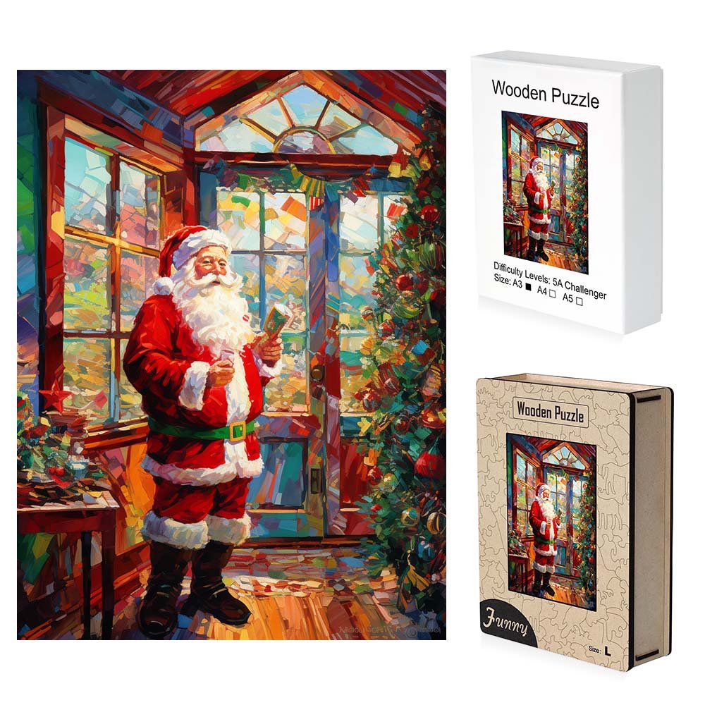 Father Christmas in the Sun Wooden Original Jigsaw Puzzle - Unipuzzles