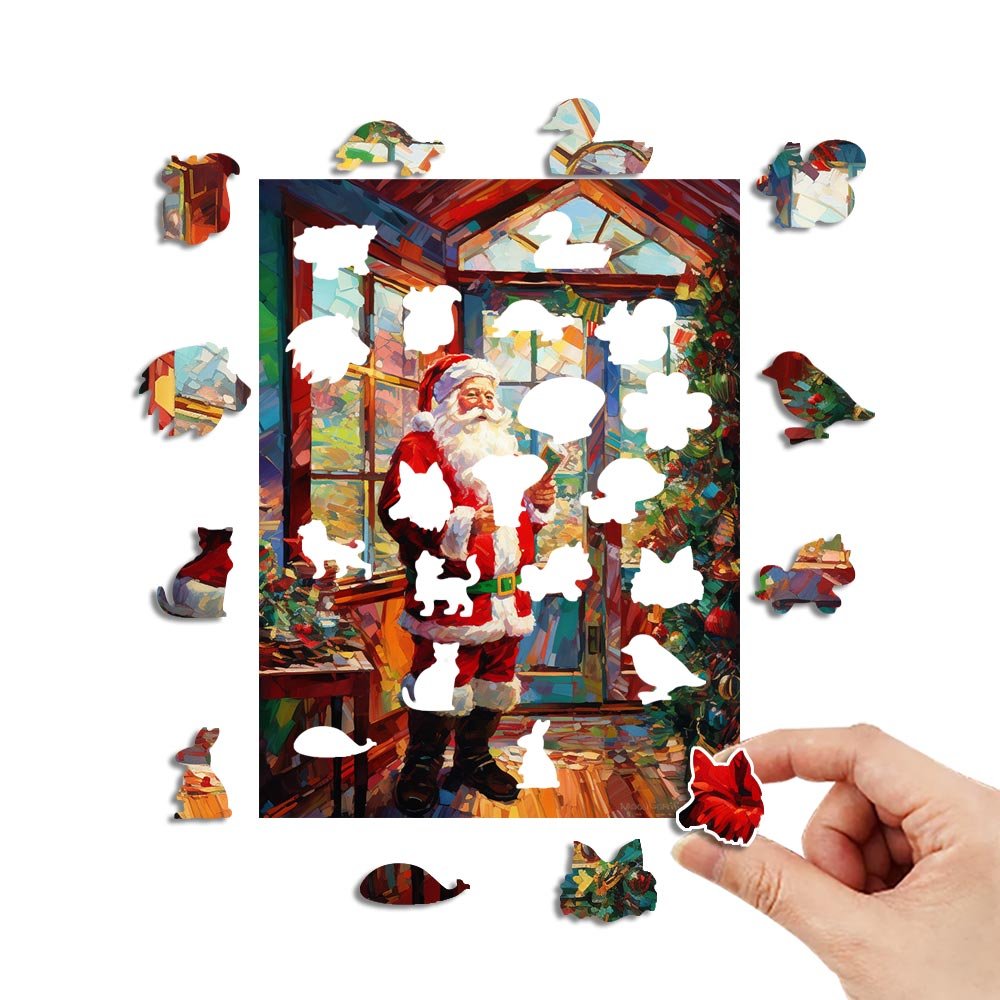 Father Christmas in the Sun Wooden Original Jigsaw Puzzle - Unipuzzles