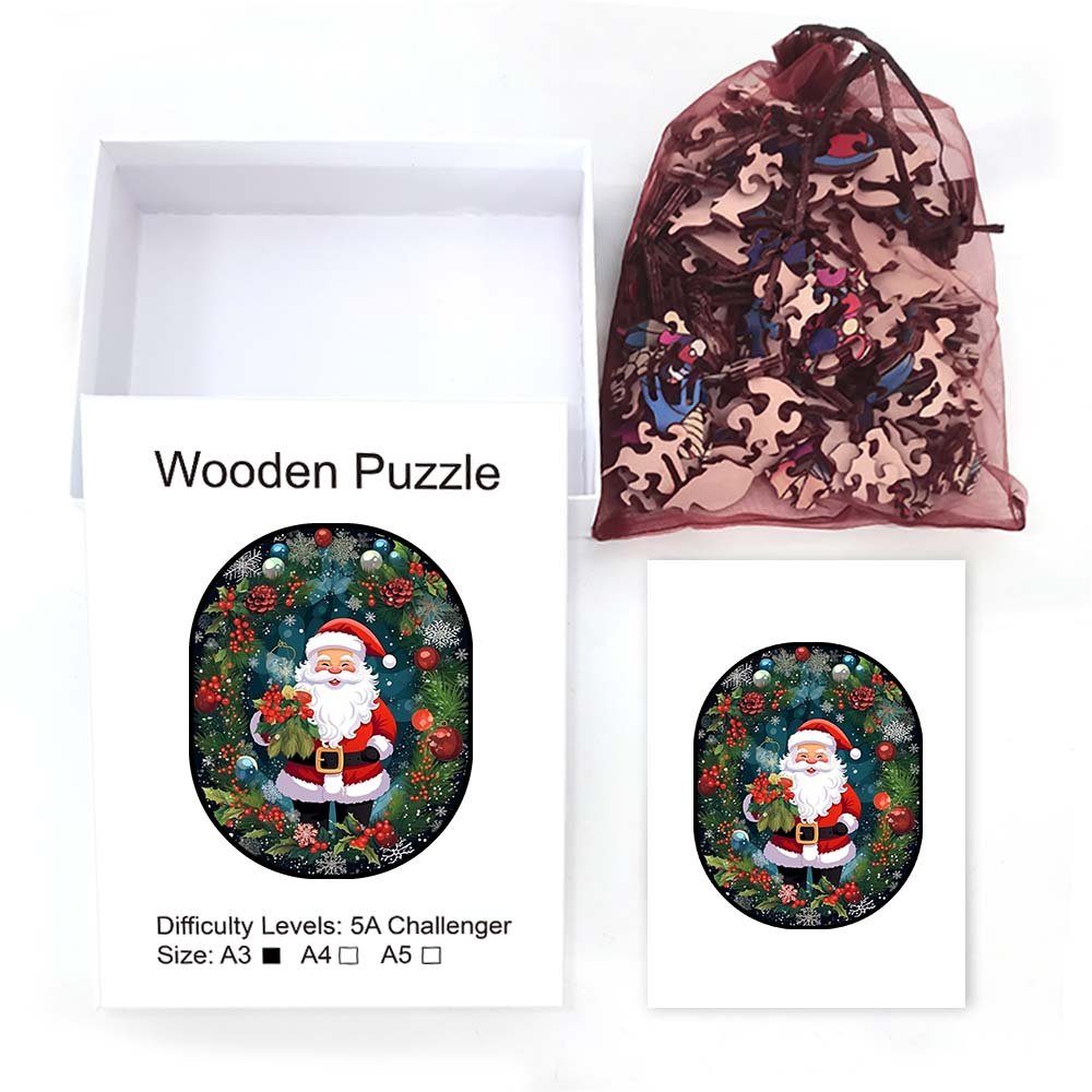 Father Christmas wooden jigsaw puzzle holding a bouquet of flowers - Unipuzzles