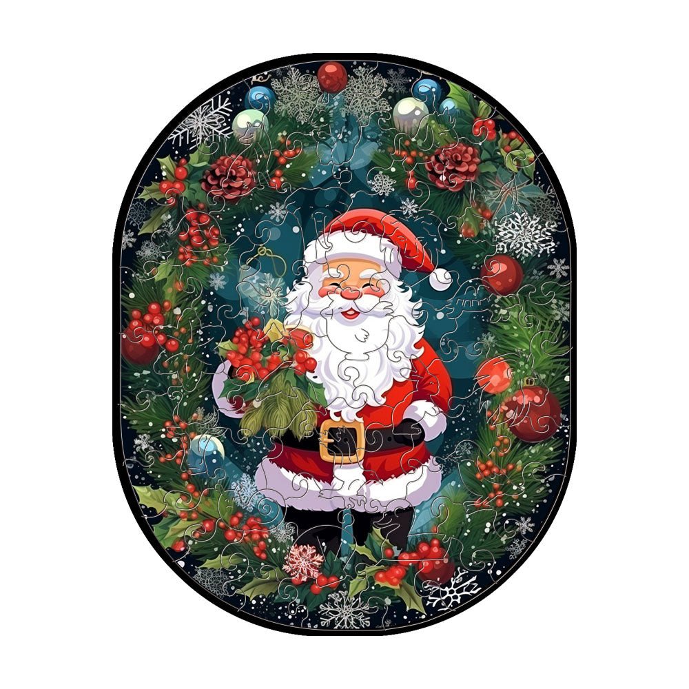 Father Christmas wooden jigsaw puzzle holding a bouquet of flowers - Unipuzzles