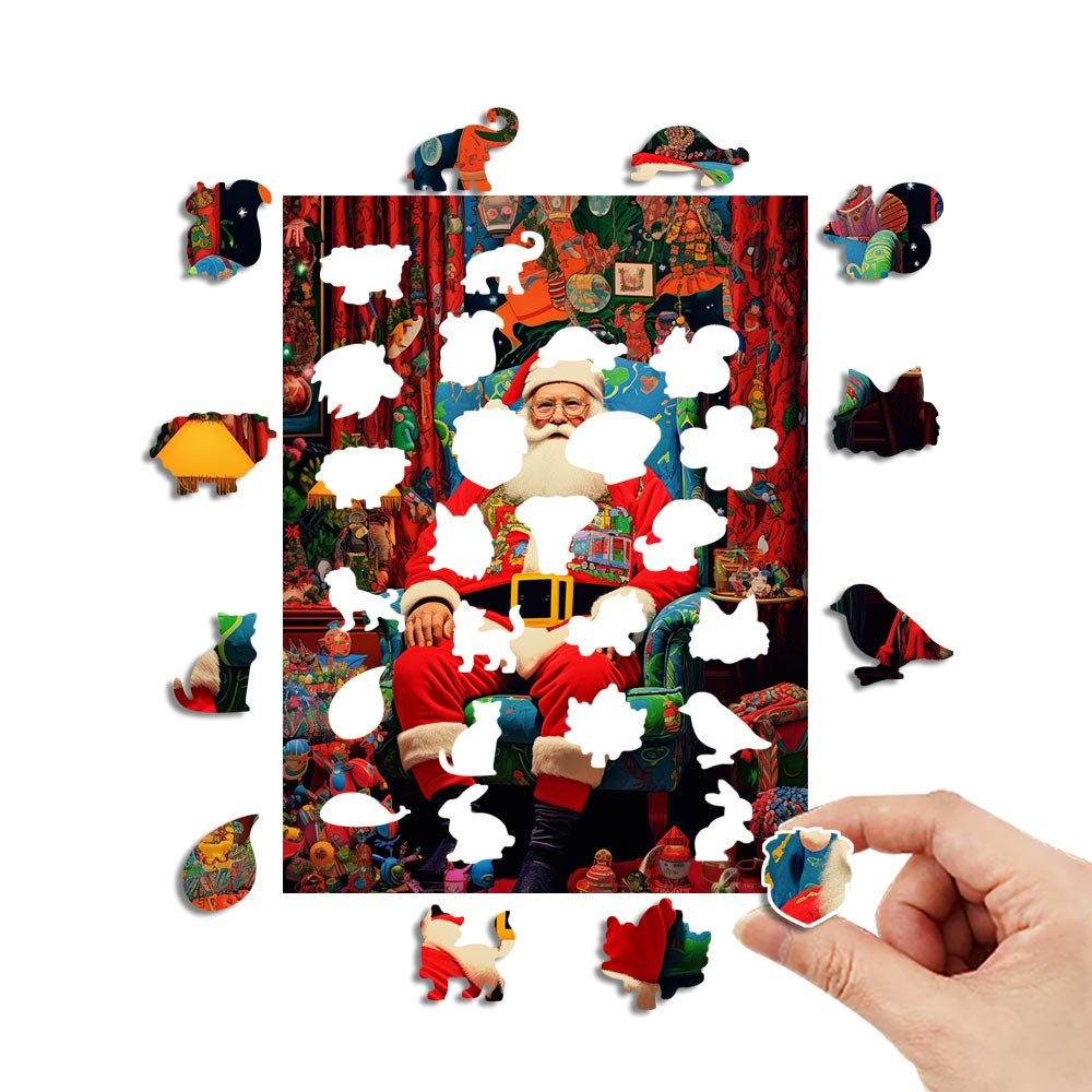 Father Christmas Wooden Puzzle Sitting on a Chair - Unipuzzles