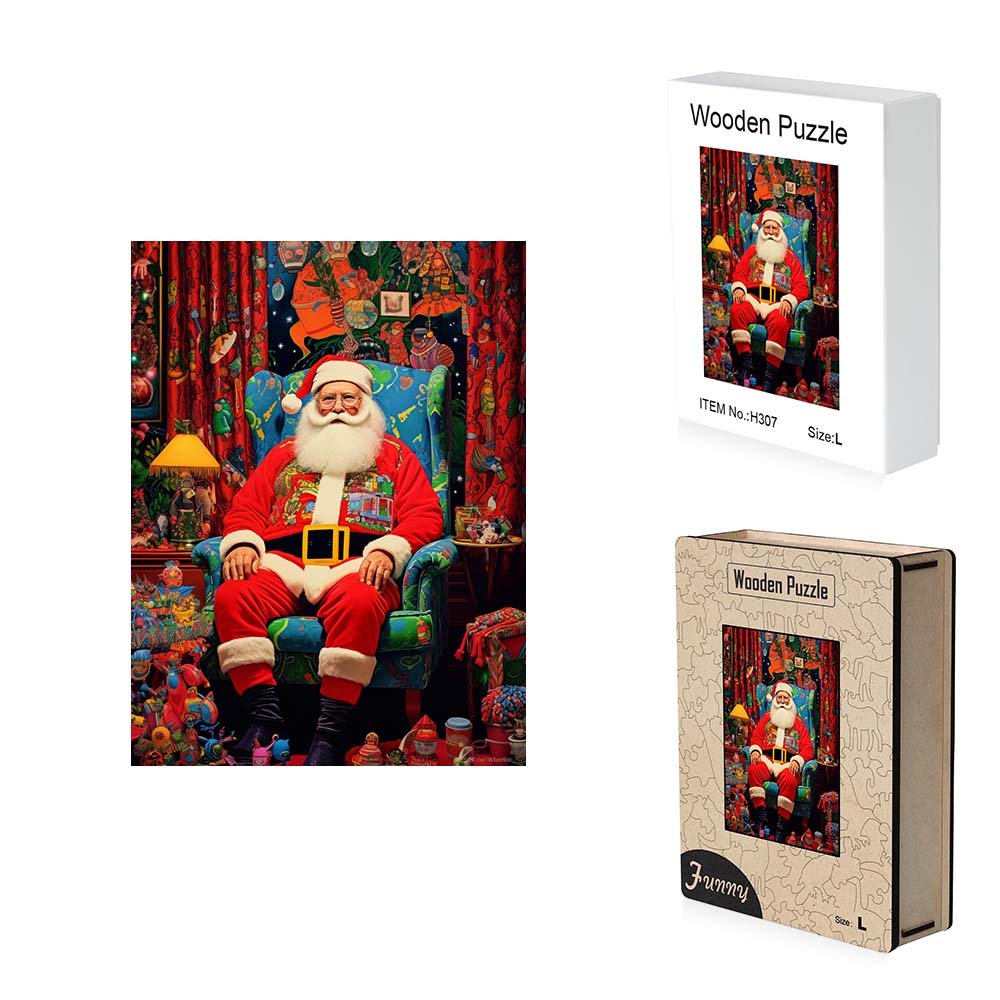 Father Christmas Wooden Puzzle Sitting on a Chair - Unipuzzles