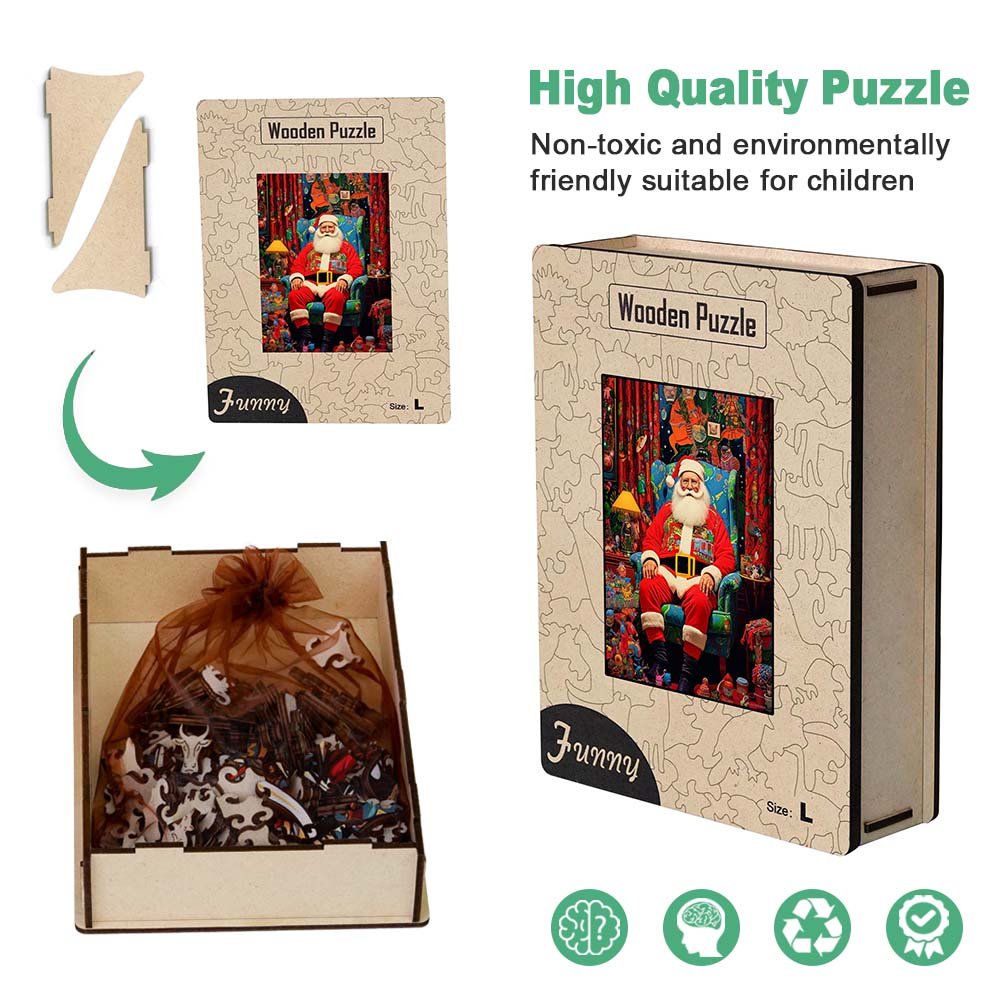 Father Christmas Wooden Puzzle Sitting on a Chair - Unipuzzles