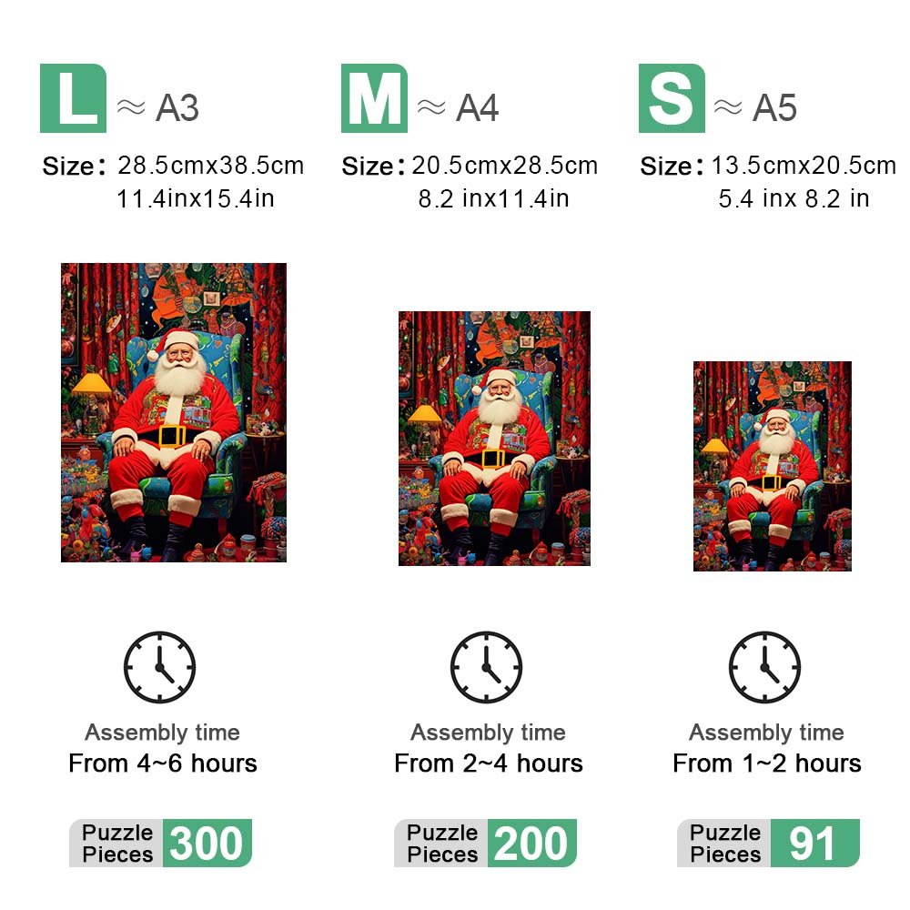 Father Christmas Wooden Puzzle Sitting on a Chair - Unipuzzles