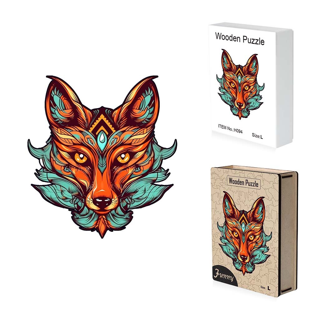 Fire Red Wolf Wooden Puzzle Original Animal Figure - Unipuzzles