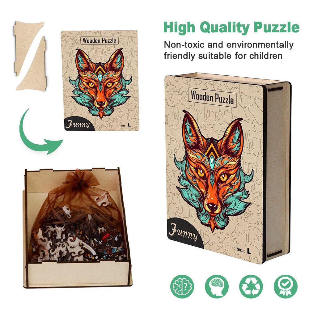 Fire Red Wolf Wooden Puzzle Original Animal Figure - Unipuzzles