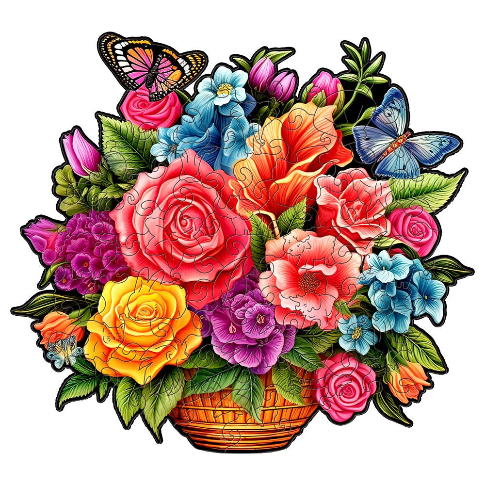 Flower baskets decorated with floral wooden jigsaw puzzles - Unipuzzles