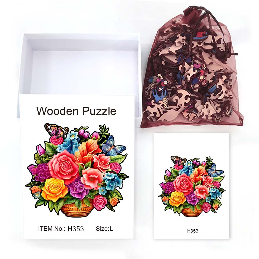 Flower baskets decorated with floral wooden jigsaw puzzles - Unipuzzles