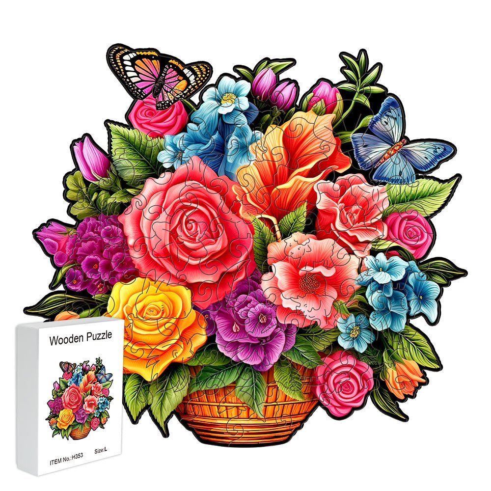 Flower baskets decorated with floral wooden jigsaw puzzles - Unipuzzles