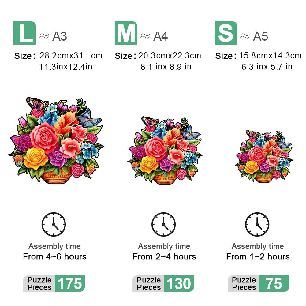 Flower baskets decorated with floral wooden jigsaw puzzles - Unipuzzles