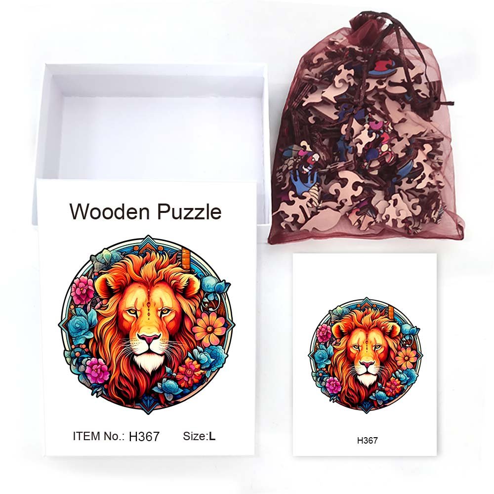 Flower decoration gentle lion wooden jigsaw puzzle - Unipuzzles