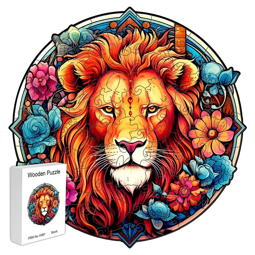Flower decoration gentle lion wooden jigsaw puzzle - Unipuzzles
