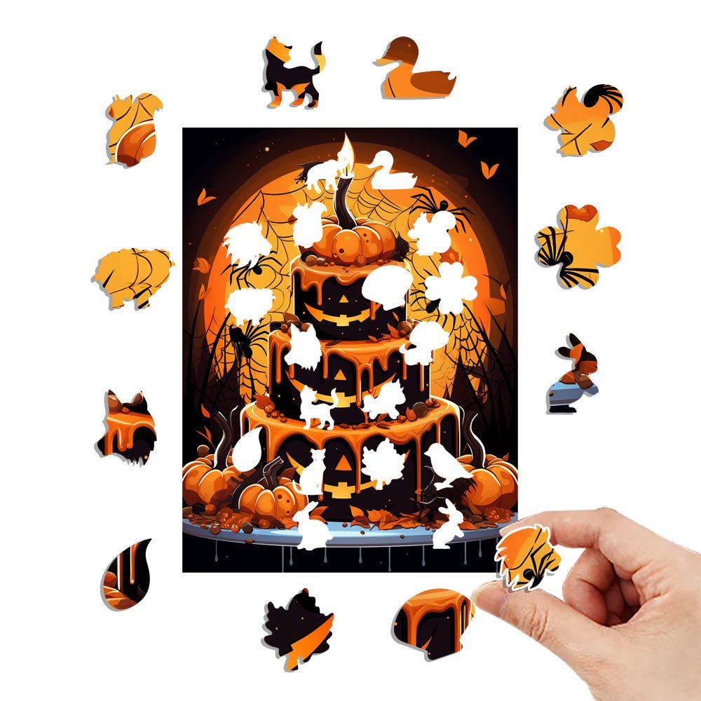 Halloween gift -3 layers of cake lit with pumpkin candles - Unipuzzles