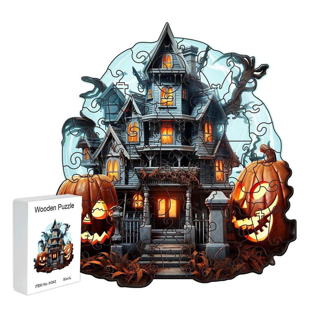 Halloween haunted house decorated with wooden puzzles - Unipuzzles