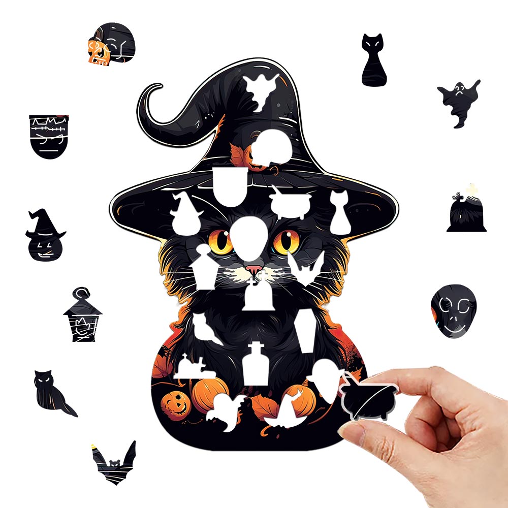 Halloween naughty cat wooden puzzle - Unipuzzles