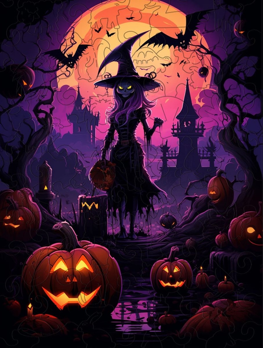 Halloween purple devil and jack-o '-lantern - Unipuzzles