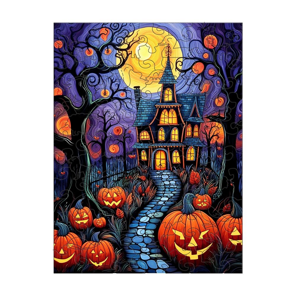 Houses under the stars and jack-o '-lanterns by the side of the road - Unipuzzles