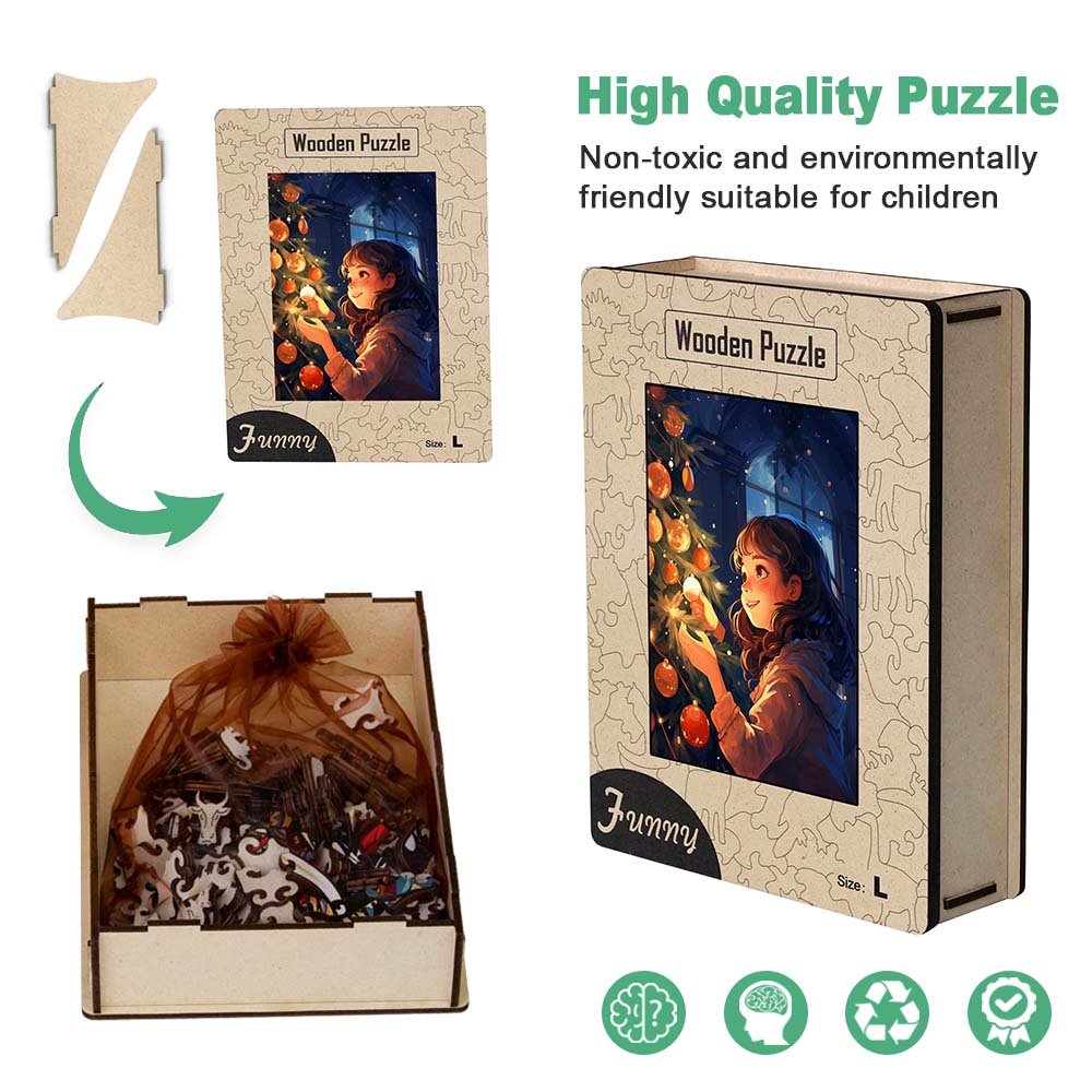 Little Girl Under the Christmas Tree Wooden Original Puzzle - Unipuzzles