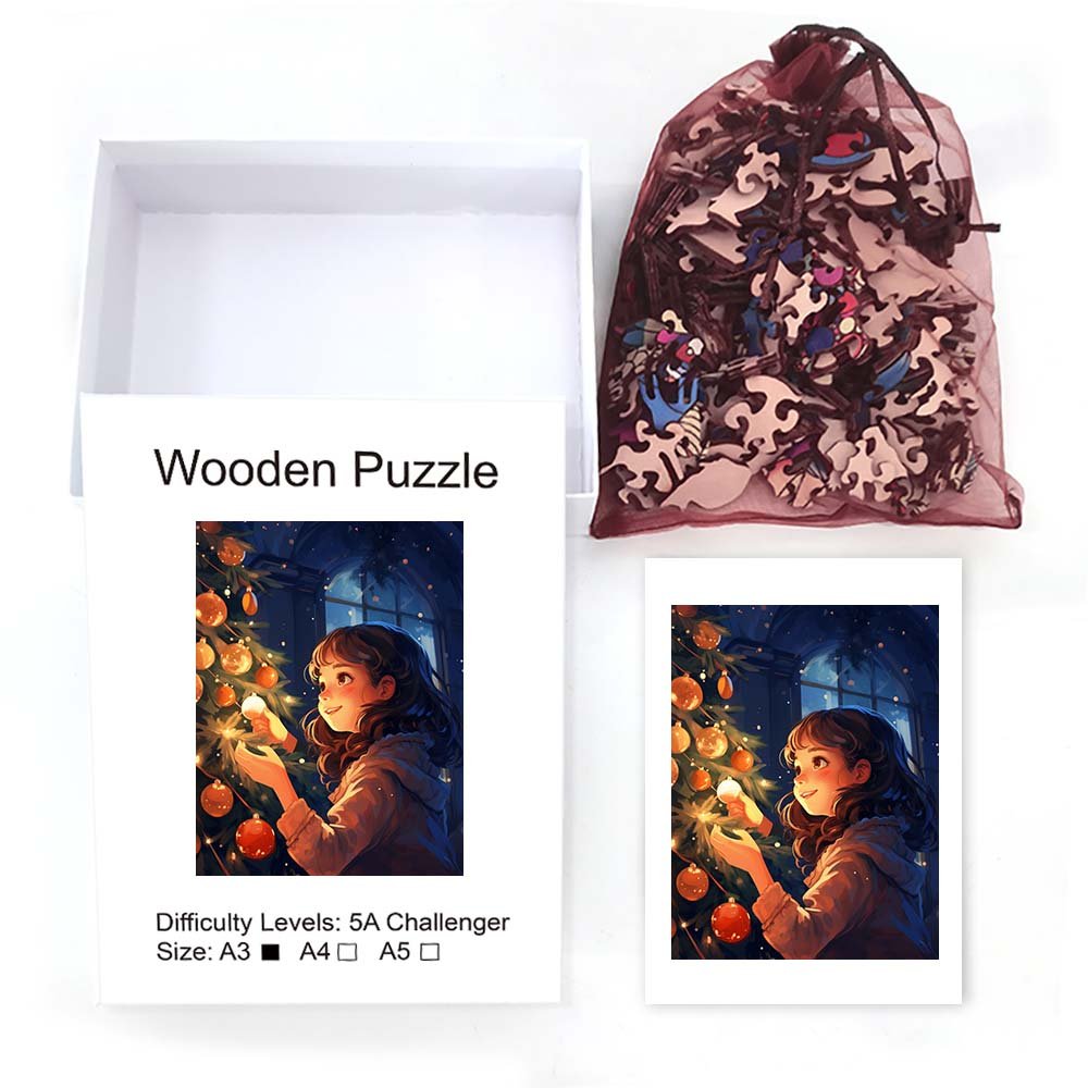 Little Girl Under the Christmas Tree Wooden Original Puzzle - Unipuzzles